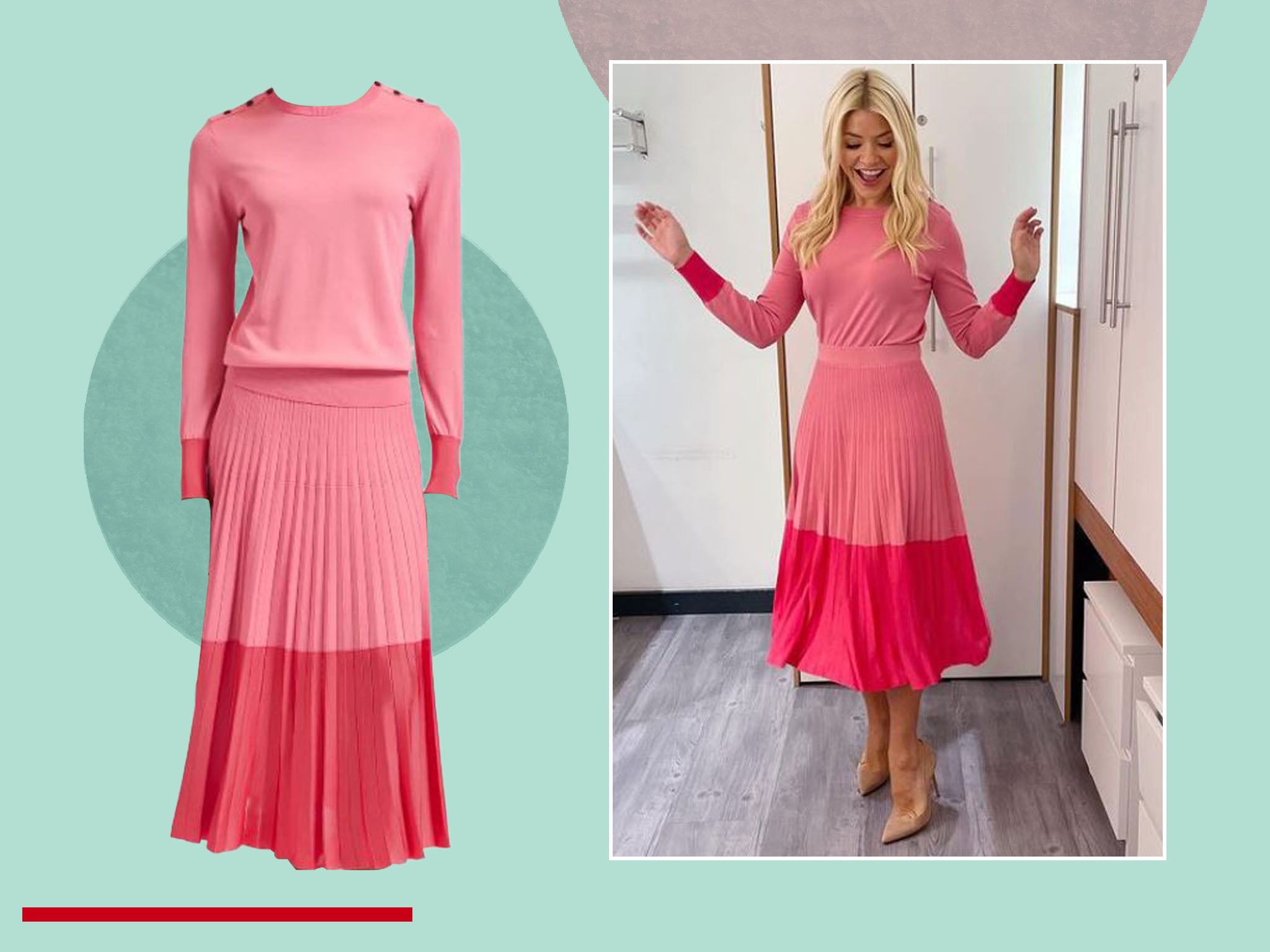 Holly Willoughby s This Morning outfit Pink skirt and jumper The Independent